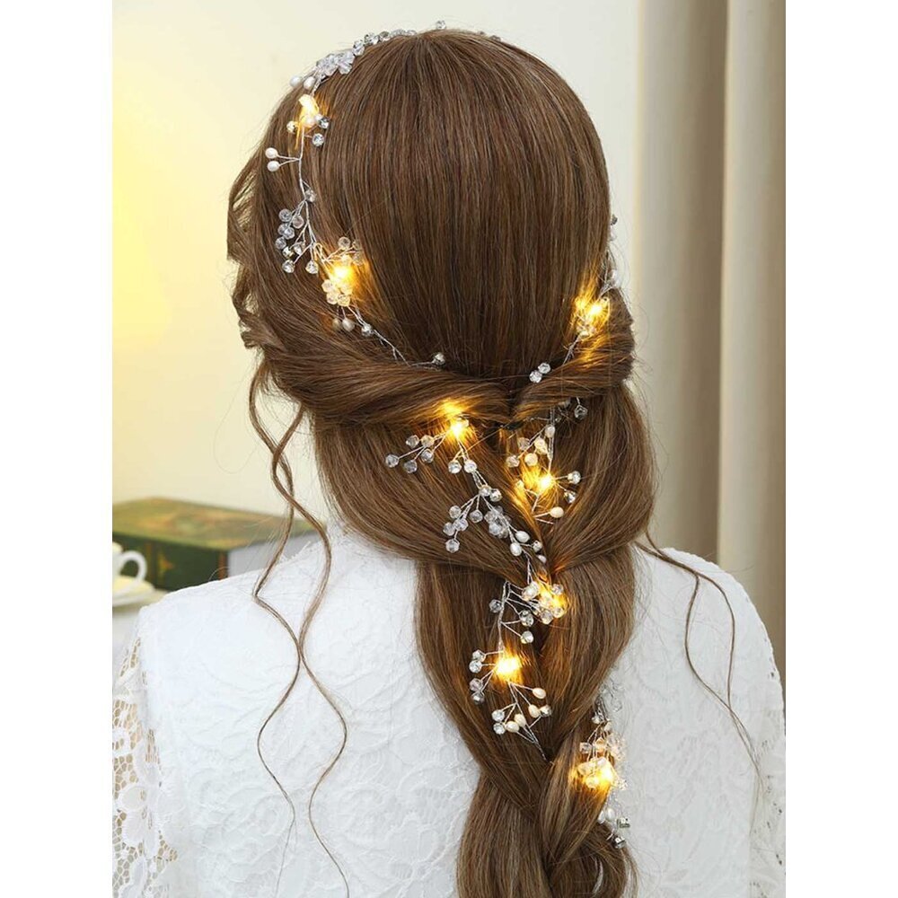 Wedding Hair Vine Silver Crystal Light Up Bridal Headband for Women Girls